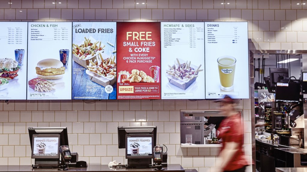 MacDonald's Australia indoor digital menu boards.