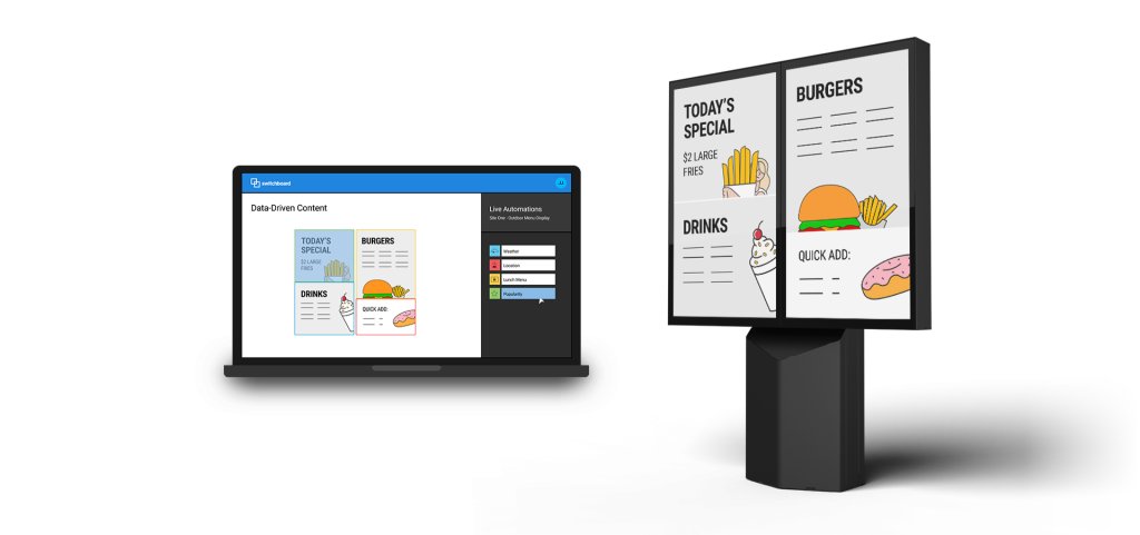 Digital signage software matching content on an outdoor digital menu board.